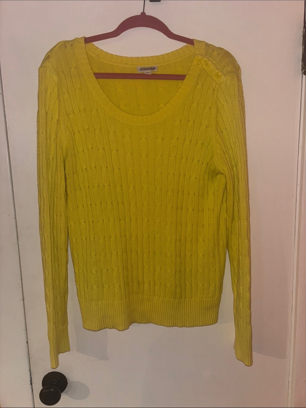St. John's Bay Yellow Cable Scoop Neck Sweater with Shoulder Buttons